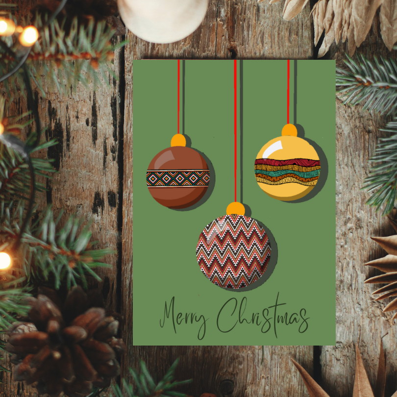 Merry Christmas Card - African Print Baubles - Image 3